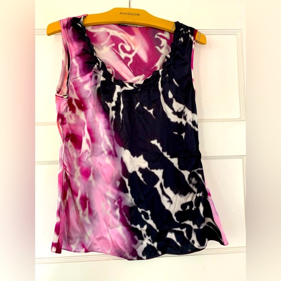 Elie Tahari black and pink tie-dye dramatic silk sleeveless shell, size L - Picture 1 of 4